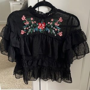 Short Sleeves Black Blouse (Small)